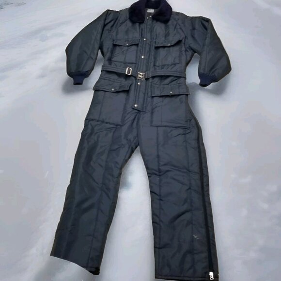 ✅VTG Walls Blizzard Pruf Coveralls Men XL Reg 46-48 Belted Faux Fur Collar STAIN - Picture 1 of 14